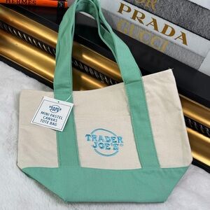 Mini Canvas Tote Bag in Mint Green and Cream